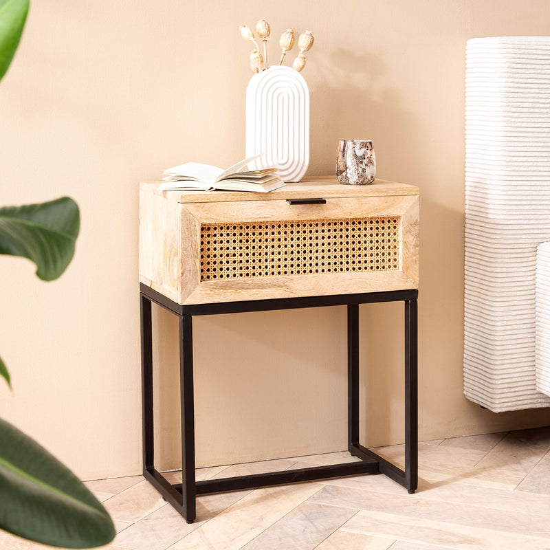 Nachtkonsole Mango Rattan 50x60x30cm Schublade Wiener Geflecht Braun