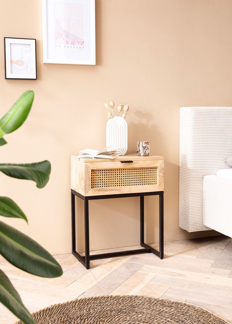 Nachtkonsole Mango Rattan 50x60x30cm Schublade Wiener Geflecht Braun