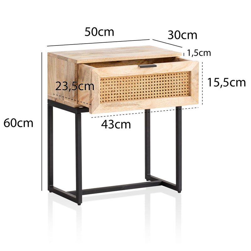 Nachtkonsole Mango Rattan 50x60x30cm Schublade Wiener Geflecht Braun