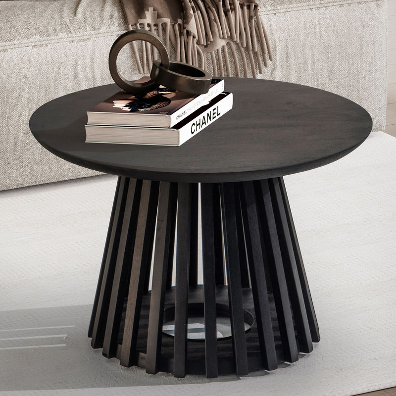 Couchtisch Mango Massivholz Rund 60x60x41cm Schwarz Modern Gittergestell