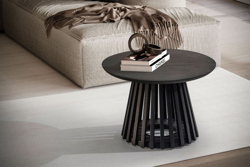 Couchtisch Mango Massivholz Rund 60x60x41cm Schwarz Modern Gittergestell
