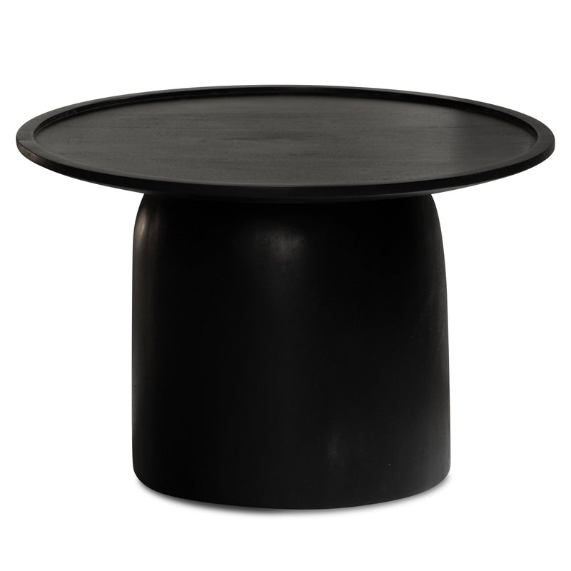 Couchtisch Mango Massivholz Rund 60x60x40cm Schwarz Trommelgestell