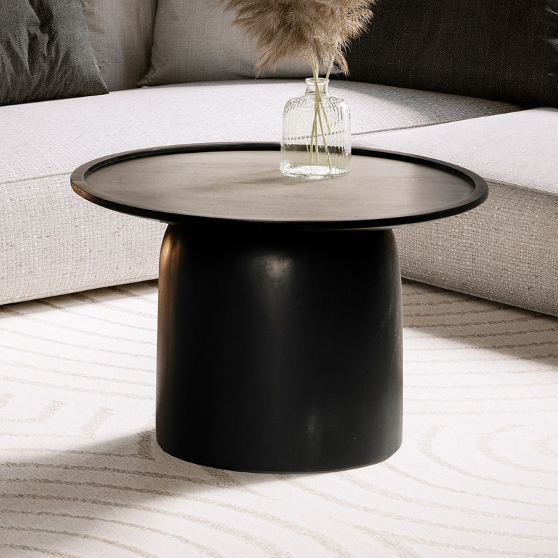 Couchtisch Mango Massivholz Rund 60x60x40cm Schwarz Trommelgestell