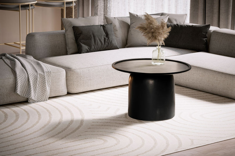 Couchtisch Mango Massivholz Rund 60x60x40cm Schwarz Trommelgestell