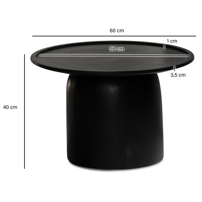 Couchtisch Mango Massivholz Rund 60x60x40cm Schwarz Trommelgestell