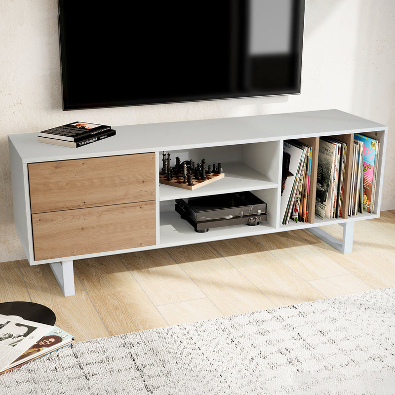 Lowboard Weiß Eiche-Dekor 150x55x40cm TV-Kommode Modern Schubladen Regal