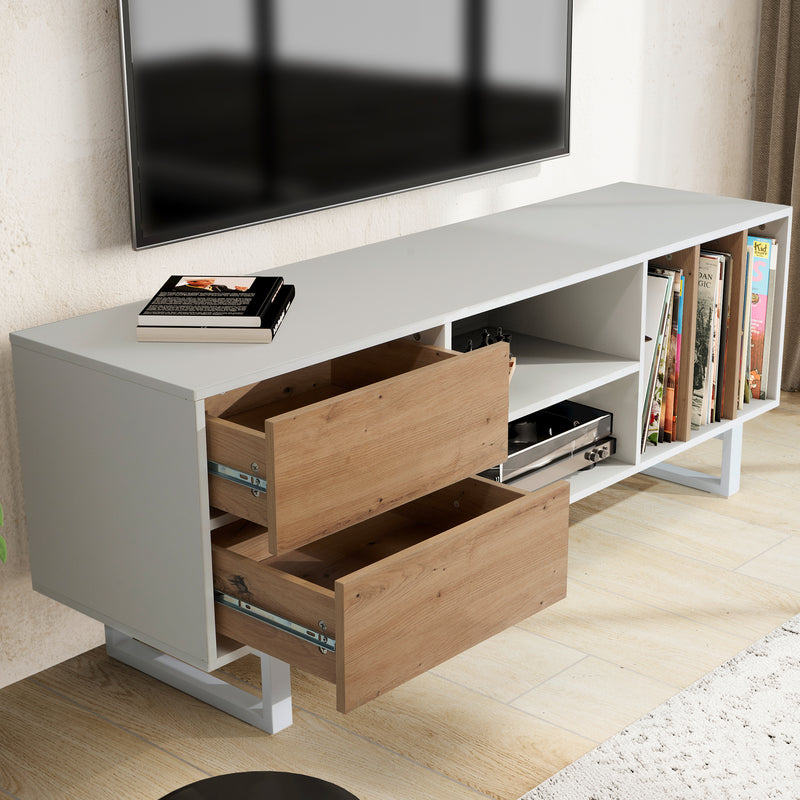 Lowboard Weiß Eiche-Dekor 150x55x40cm TV-Kommode Modern Schubladen Regal