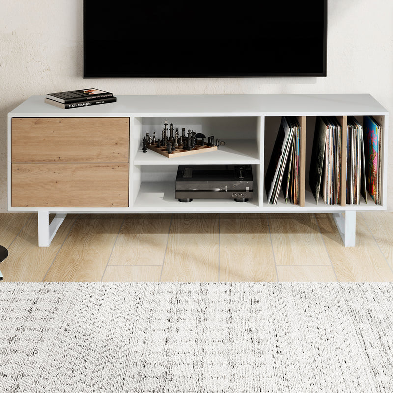Lowboard Weiß Eiche-Dekor 150x55x40cm TV-Kommode Modern Schubladen Regal