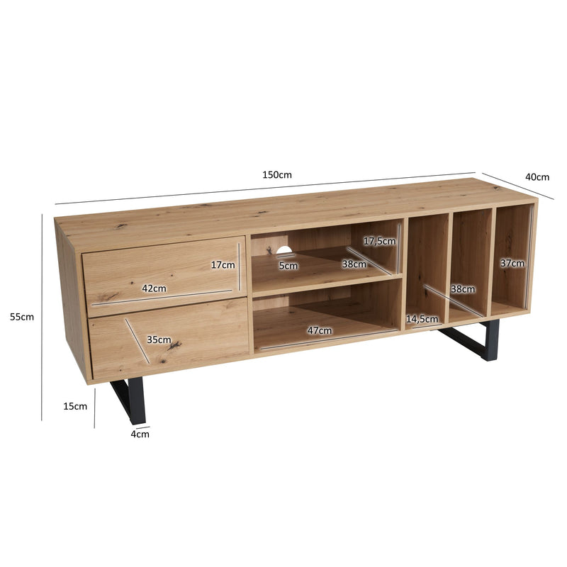 Lowboard Eiche-Dekor 150x55x40cm TV-Kommode Modern mit Schubladen