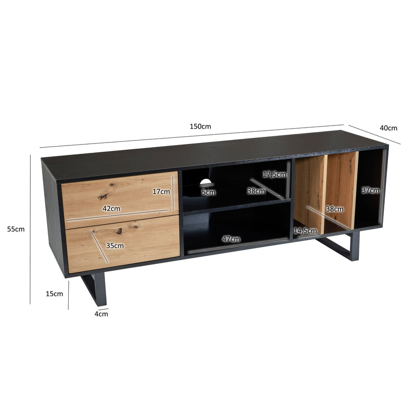 Lowboard Schwarz Eiche-Dekor 150x55x40cm TV-Kommode Modern Schubladen