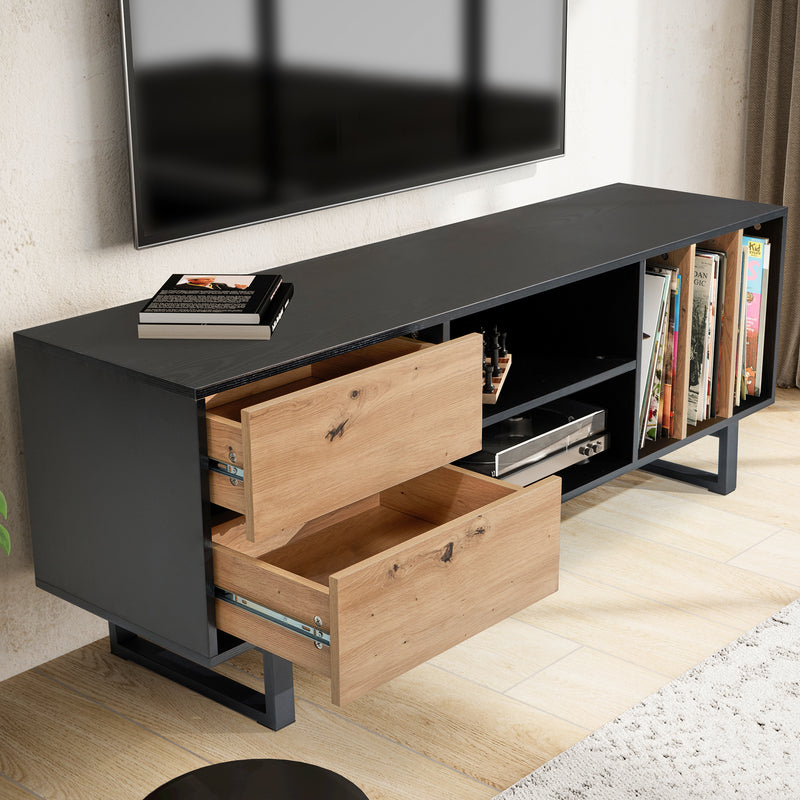 Lowboard Schwarz Eiche-Dekor 150x55x40cm TV-Kommode Modern Schubladen