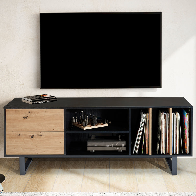 Lowboard Schwarz Eiche-Dekor 150x55x40cm TV-Kommode Modern Schubladen