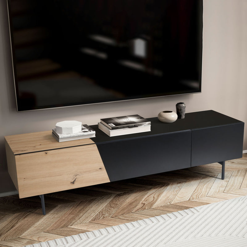 Lowboard Schwarz Eiche-Dekor 150x40x40cm TV-Kommode Modern Türen Schublade