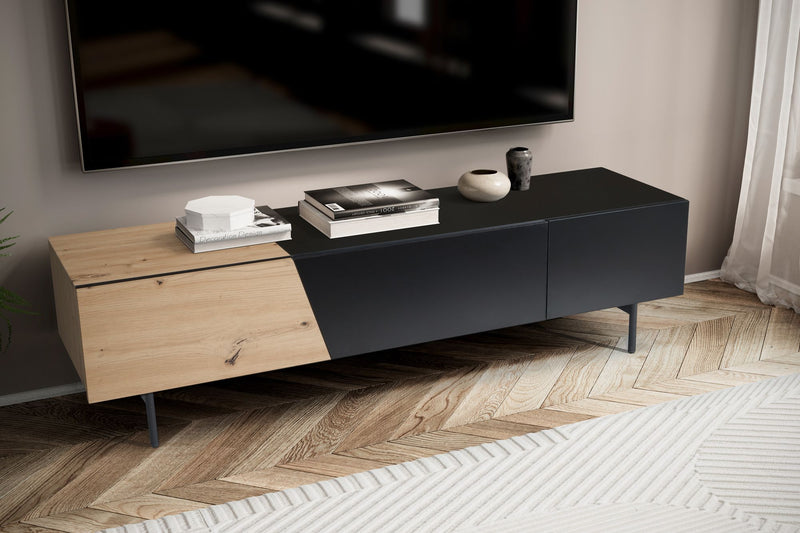 Lowboard Schwarz Eiche-Dekor 150x40x40cm TV-Kommode Modern Türen Schublade