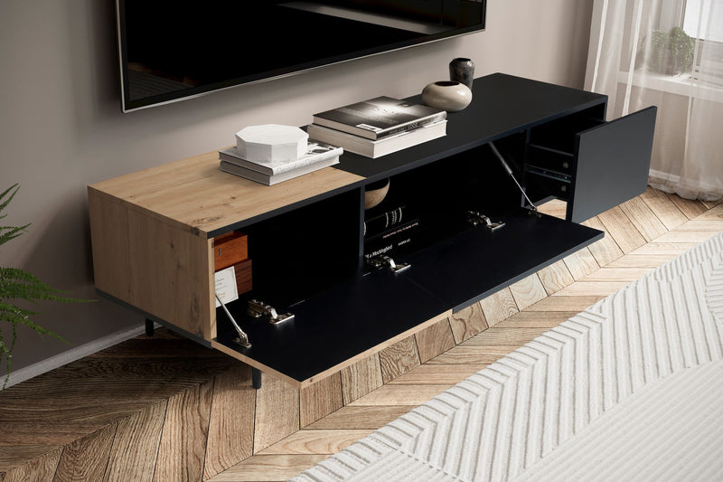 Lowboard Schwarz Eiche-Dekor 150x40x40cm TV-Kommode Modern Türen Schublade