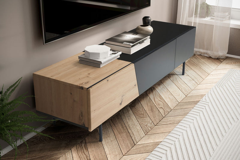 Lowboard Schwarz Eiche-Dekor 150x40x40cm TV-Kommode Modern Türen Schublade