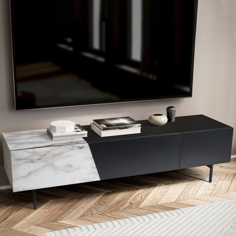 Lowboard Schwarz Marmor-Dekor Weiß 150x40x40cm TV-Kommode Modern