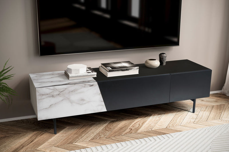 Lowboard Schwarz Marmor-Dekor Weiß 150x40x40cm TV-Kommode Modern