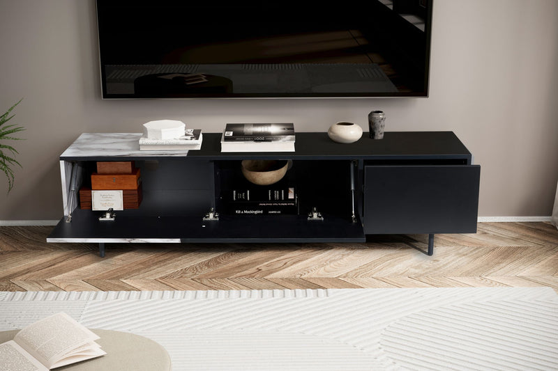 Lowboard Schwarz Marmor-Dekor Weiß 150x40x40cm TV-Kommode Modern