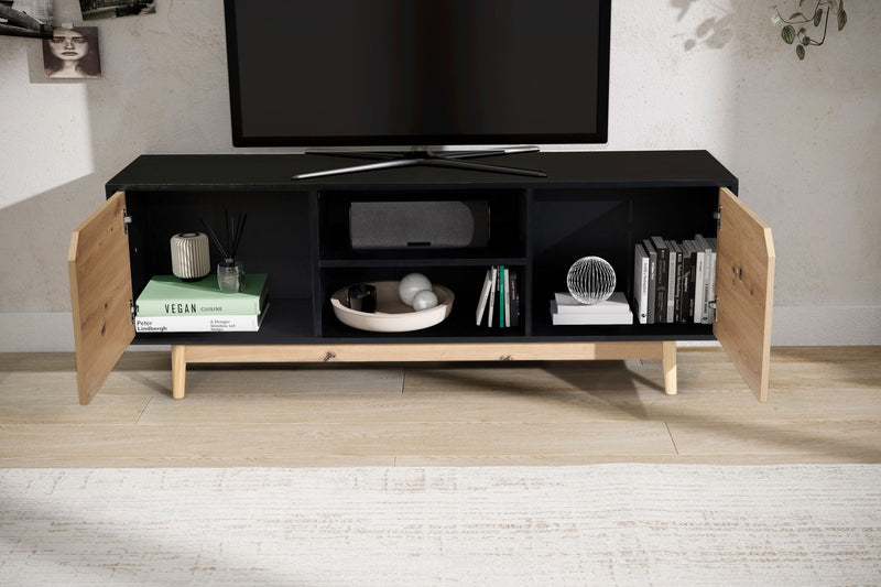 Lowboard Schwarz Eiche-Dekor 150x55x40cm TV-Kommode Modern Türen