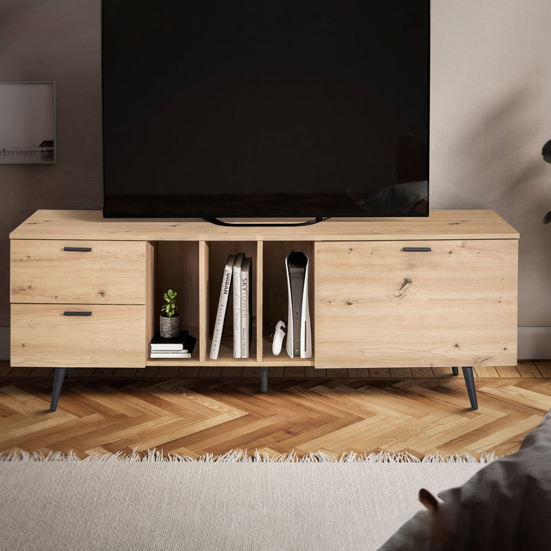 Lowboard Eiche-Dekor 150x55x40cm TV-Kommode Modern mit Tür & Schubladen