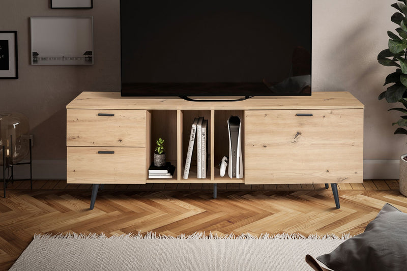 Lowboard Eiche-Dekor 150x55x40cm TV-Kommode Modern mit Tür & Schubladen