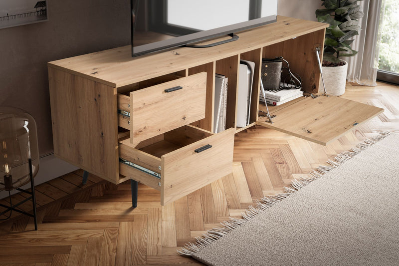 Lowboard Eiche-Dekor 150x55x40cm TV-Kommode Modern mit Tür & Schubladen