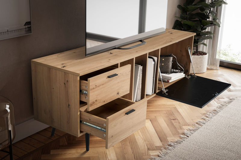 Lowboard TV-Kommode Eiche-Dekor Schwarz 150x55x40cm Modern Schubladen
