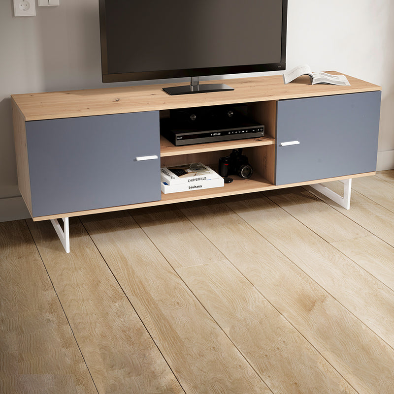 Lowboard Eiche-Dekor Grau 150x55x40cm TV-Kommode Modern mit Türen