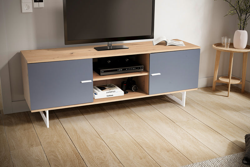 Lowboard Eiche-Dekor Grau 150x55x40cm TV-Kommode Modern mit Türen