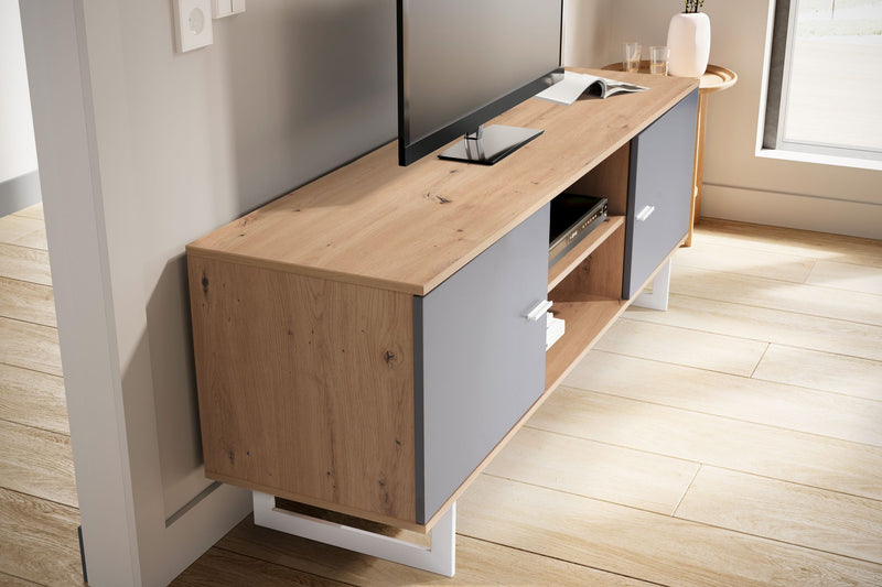 Lowboard Eiche-Dekor Grau 150x55x40cm TV-Kommode Modern mit Türen