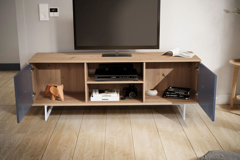 Lowboard Eiche-Dekor Grau 150x55x40cm TV-Kommode Modern mit Türen