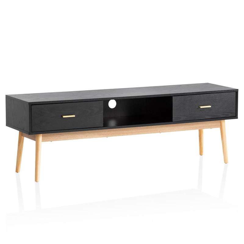 Lowboard Schwarz Eiche-Dekor 150x50x40cm TV-Kommode Modern Schubladen