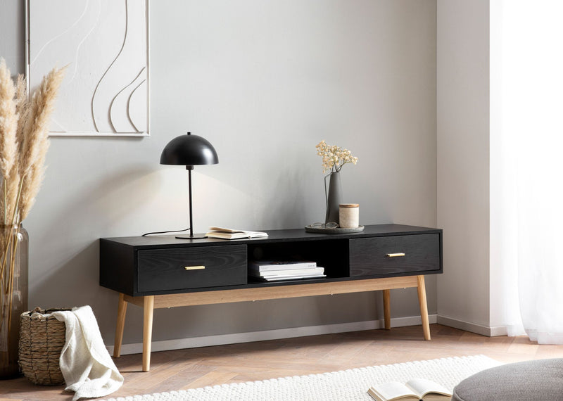 Lowboard Schwarz Eiche-Dekor 150x50x40cm TV-Kommode Modern Schubladen