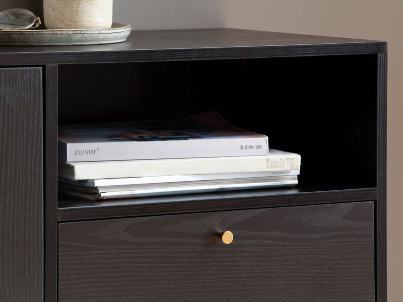 Sideboard 140x75x40cm Schwarz Eiche-Dekor 2 Türen Schublade Fach