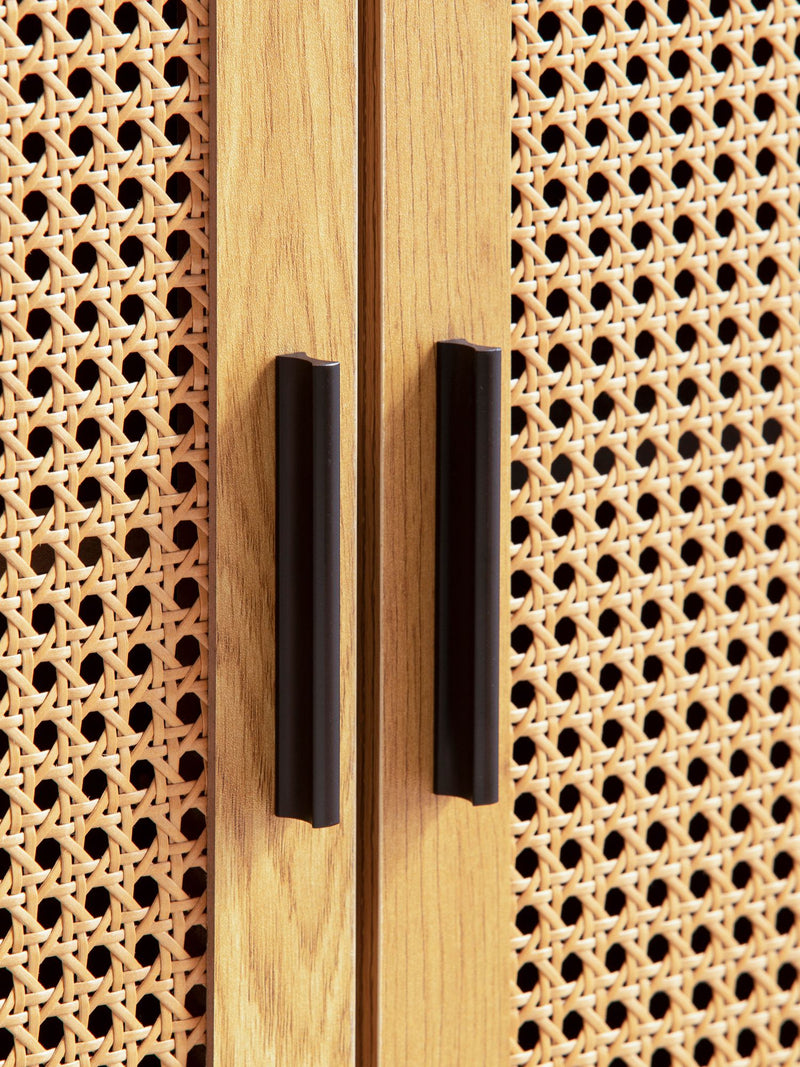 Sideboard 80x86,5x40cm Schwarz Wiener Geflecht Rattan 2 Türen