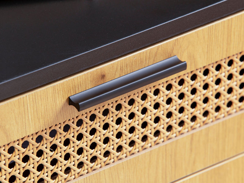 Sideboard 80x86,5x40 cm Schwarz Wiener Geflecht Rattan 2 Türen Schubladen