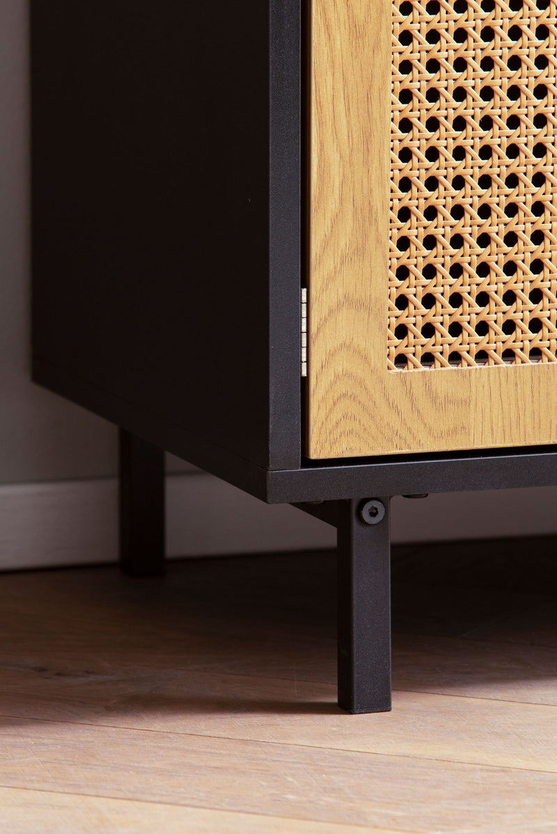 Sideboard 80x86,5x40 cm Schwarz Wiener Geflecht Rattan 2 Türen Schubladen