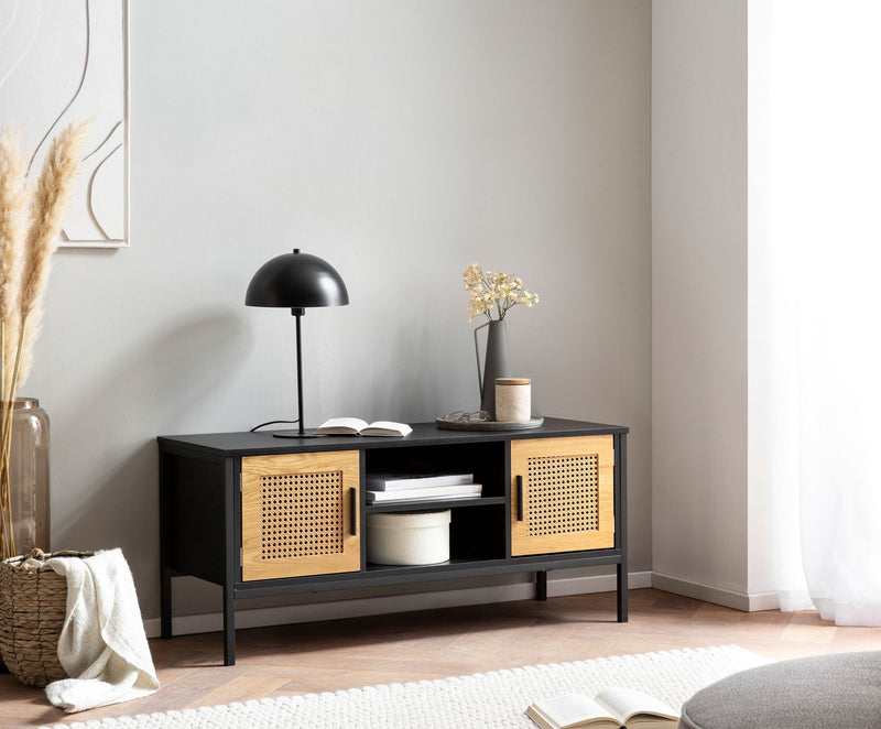 Lowboard Schwarz Eiche Wiener Geflecht 110x48x40cm TV-Kommode