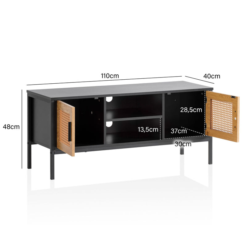 Lowboard Schwarz Eiche Wiener Geflecht 110x48x40cm TV-Kommode