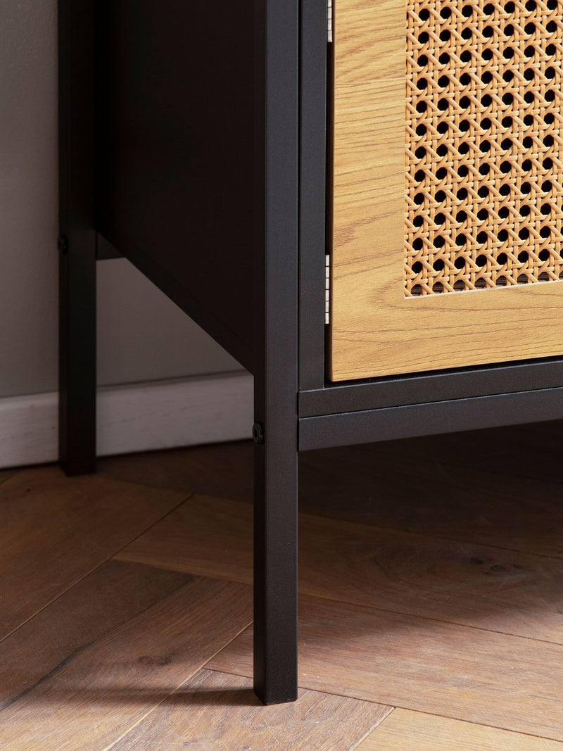 Lowboard Schwarz Eiche Wiener Geflecht 110x48x40cm TV-Kommode