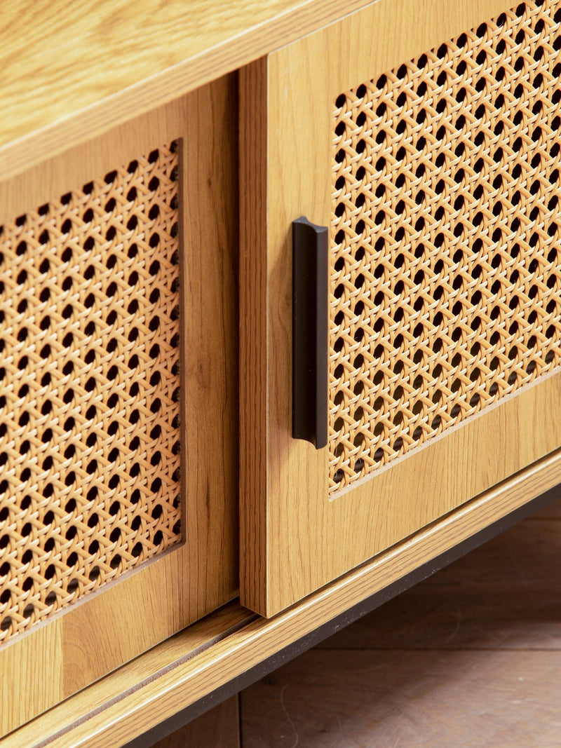 Lowboard Eiche-Dekor Wiener Geflecht 120x45,5x40cm Schiebetüren Rattan