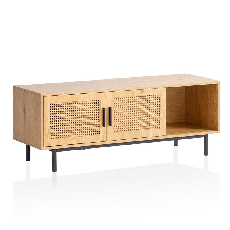 Lowboard Eiche-Dekor Wiener Geflecht 120x45,5x40cm Schiebetüren Rattan