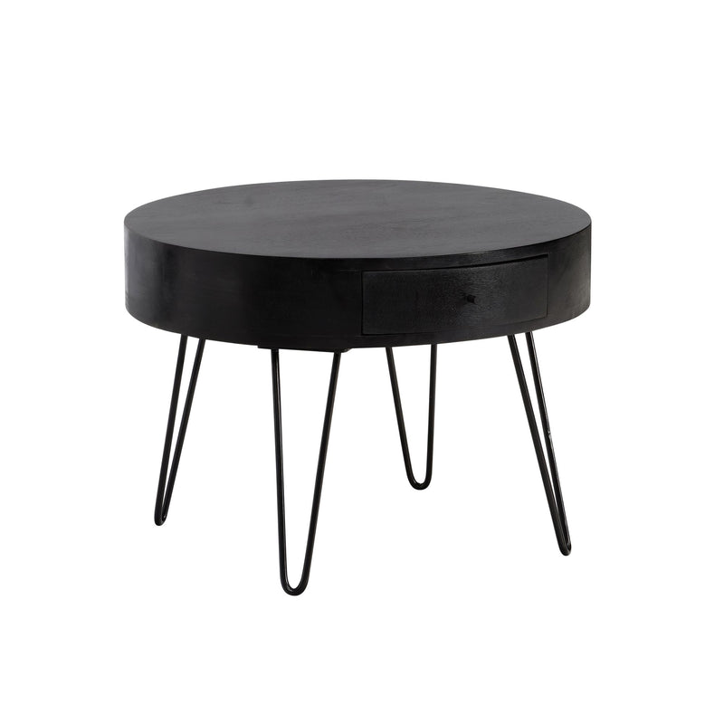 Couchtisch Mango Massivholz Metall Rund 60x60x43cm mit Schublade