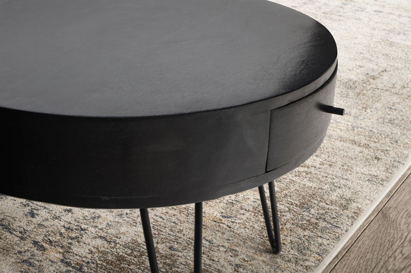 Couchtisch Mango Massivholz Metall Rund 60x60x43cm mit Schublade