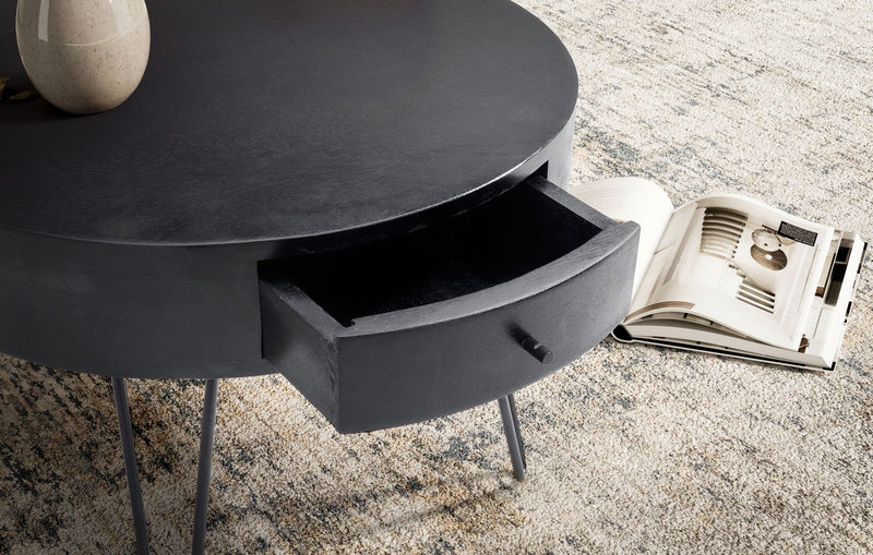 Couchtisch Mango Massivholz Metall Rund 60x60x43cm mit Schublade