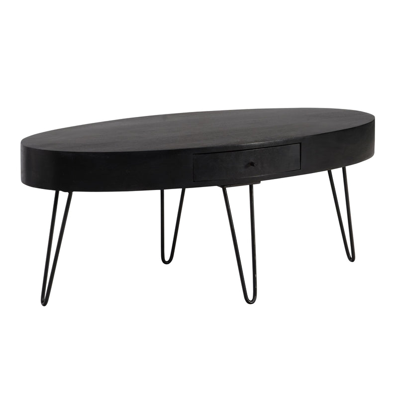 Couchtisch Mango Massivholz Metall Oval Schublade Haarnadelbeine