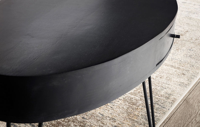 Couchtisch Mango Massivholz Metall Oval Schublade Haarnadelbeine
