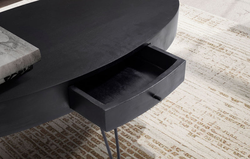 Couchtisch Mango Massivholz Metall Oval Schublade Haarnadelbeine