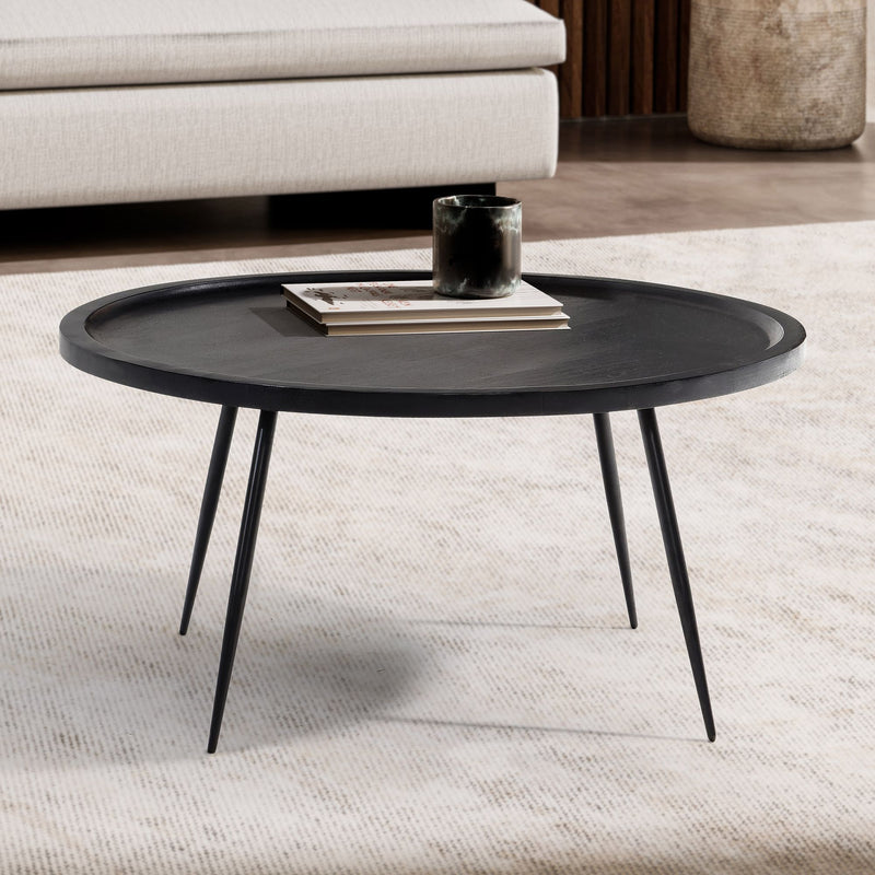 Couchtisch Rund Mango Massivholz Metall Schwarz 75x75x38cm Wohnzimmer